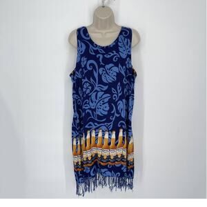Corona Extra Women's Fringe Accents Tropical Sundress Y2K Size M Blue, Gold
